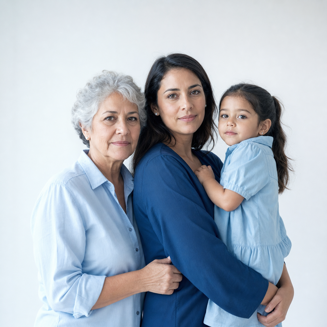 Abuela, madre e hija pequeña abrazadas